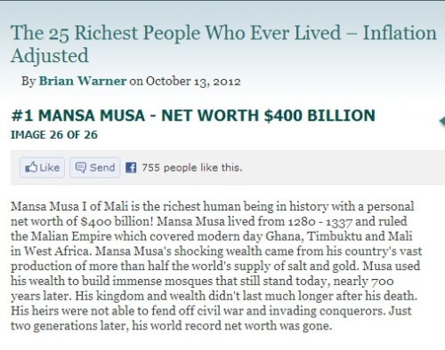 gcoop4ever:  clitworshiper:  soffy2002:  Ghana still has a lot of wealth in gold.  Ny nigga mansa musa, so rich he devalued the worth of gold in cairo whn traveling  Good read