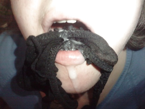 What say you, folks? It technically counts. The cummy panties just happen to have ended up in her mouth. This is a combo I could get used to!   per-version1-0:  cum on her panties. in her mouth 