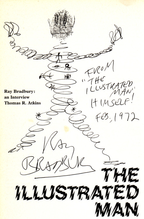 Illustration by Ray Bradbury, from an interview with him in Sight and Sound, Spring 1974. From a collection of magazines given away free by Broadway Cinema. “Stage is fantasy; film is reality. The stage should never be real. That’s why the