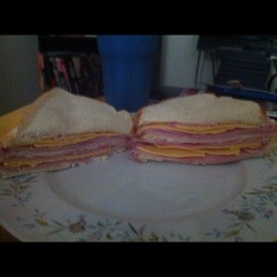 @mandiibaybee triple decker ham and cheese sandwich #fatass #food