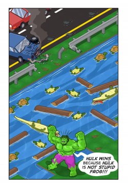 dorkly:  Hulk vs. Frogger It’s actually pretty easy being green.