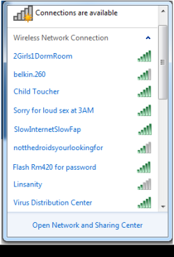 somefagonyourdash:  My dorm got in trouble for our wifi names…