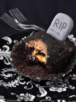 gastrogirl:  chocolate cemetery cupcake with orange curd filling.