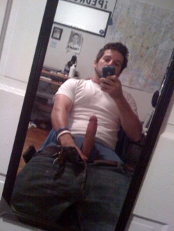 hot-naked-male-self-pics:  Clothed dude, with his cock poking