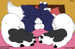 Nik sprawls out on his great big bed, giving us a peek at many of his admirable assets. I would like to thank both Teaselbone and Sonicfox for letting me apply flats to this sketch, and for their permission for me to post this.The original line art can