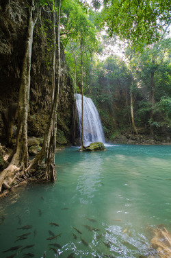 visitheworld:  Scenic waterfalls in Erawan National Park, Thailand