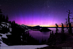 kjeirstan:  Pink Aurora Over Crater Lake in Oregon