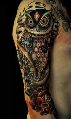 fuckyeahtattoos:  Owl tattoo in progress.. by Christian Lanouette