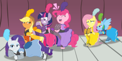 >All the main 6 in saloon dresses like the one pinkie wore