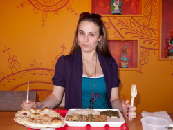 Cute girl, Nina Gitch, tries Indian cuisine for the first time