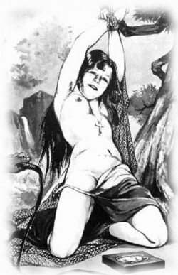 afirmhand:  Drawing of a girl stripped and about to be whipped,