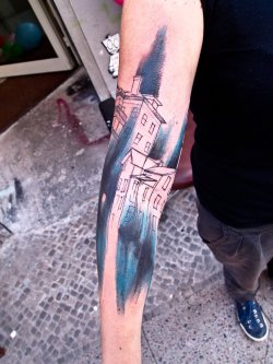 the-starlight-hotel:  Blue house tattoo by Sven at Scratcher’s