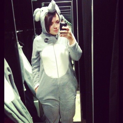 aimeemargott:  me and my onesie #me #girl #changingroom #onesie #nightwear #mirror #clothes #shopping #iphone #elephant