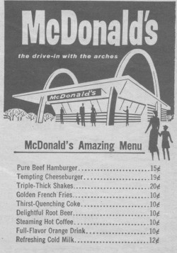 Inflation bites (McDonald’s menu from their beginnings in the