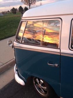 reetroo:  Sunset in a camper van window
