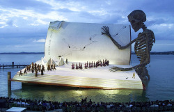 fuckyeahbooks:    Aida on the floating ‘book’ stage on Lake