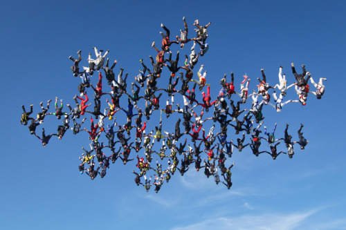 Falling star (138 skydivers form a star pattern over Illinois … it took them three days and 15 jumps to get it right)