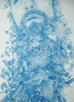 Zachari Logan - Wild Man 2. (detail)  Blue pencil on mylar,