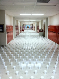 taynicole94:  Senior prank. Every cup is filled with water. 