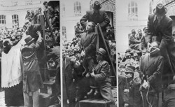 Hungarian Premier Ferenc Szalasi is given the last rites before