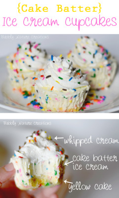 littlecraziness:  (via {Cake Batter} Ice Cream Cupcakes - Bubbly