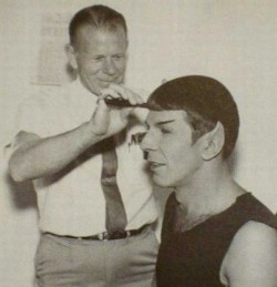 Watch the ears (Leonard Nimoy has his hair trimmed for his role