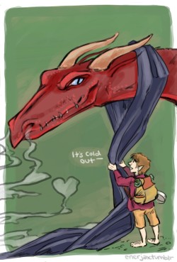 enerjax:  Smaug &amp; Bilbo Iâ€™m sorry, I had to jump on the fun smauglock DDD: You guys are just too awesome and hilarious and I gotsta be apart of it &lt;3Â   Smauglock and Johnbo Week: Day 7