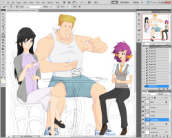 Another WIP. Finished coloring all of the characters. coloring