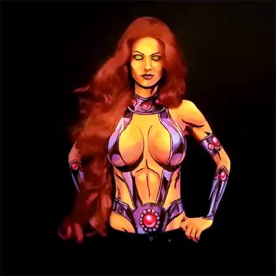 Kay Pike, 2D body-painter and model, as Starfire.