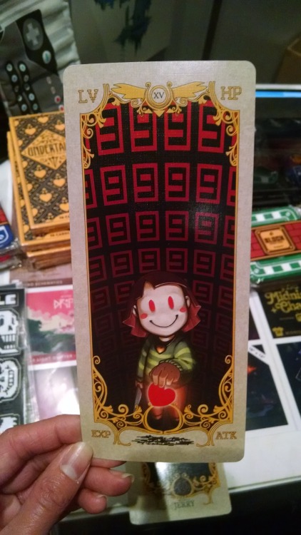 nochocolate:  we got another look at the tarot cards! chara has changed from dogbomber’s original version. also, grillby is here! 