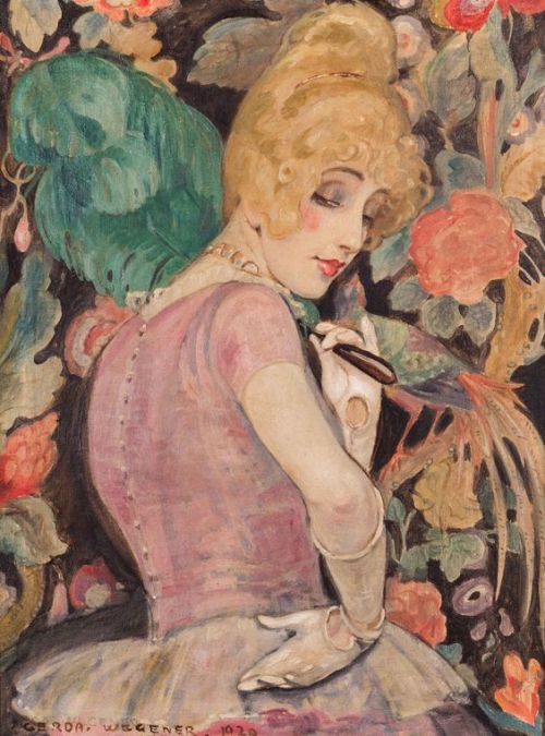 shakespeareanman:  Gerda Wegener-Gottlieb (Danish, 1886-1940) - “Einar Wegener as Lili with Feather Duster”, 1920)  Gerda Marie Fredrikke Gottlieb was a Danish fine-artist, illustrator and painter best known for erotica. Her artwork largely contains