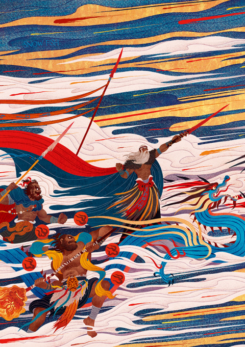 wingedmonkey:  changan-moon:  changan-moon: Illustration of ancient Chinese myths by  ♂雪鱼♀  1.娥