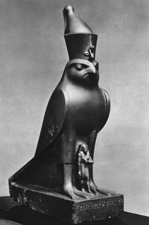 Statue of god Horus protecting king Nectanebo II. Late Period, 30th Dynasty, ca. 380-343 BC. No