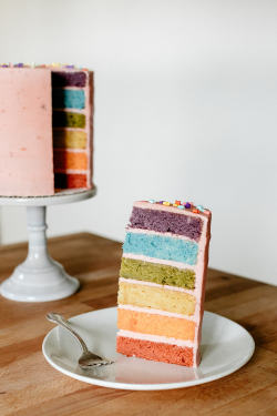 foodffs: rainbow cake with strawberry buttercream