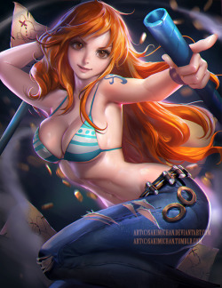 sakimichan:  Drawing Nami from one piece, trying to stay true to that one piece proportions XD unmarked JPG, Vid process ►https://www.patreon.com/posts/2994108