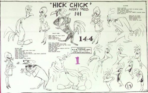 Production art for the 1946 Tex Avery cartoon, The Hick Chick.