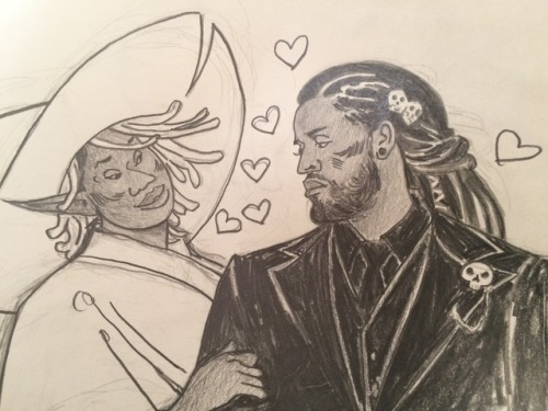 kissingcullens:[image: a pencil drawing of Taako and Kravitz. Taako is hanging off of his boyfriend