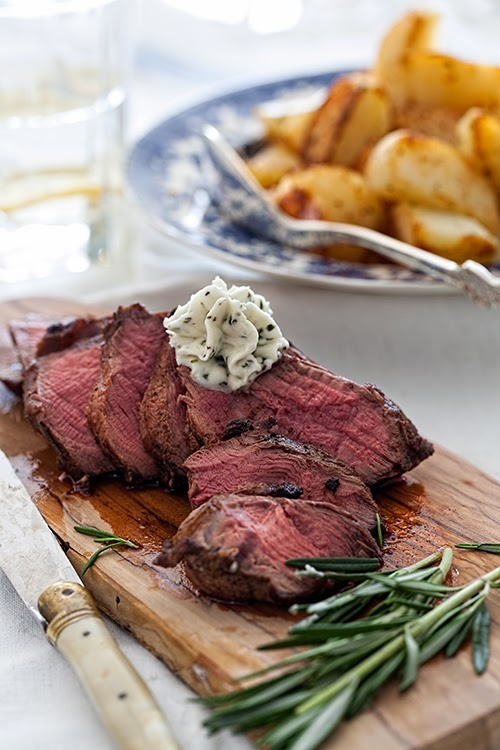 foodiebliss:  Filet Mignon Steak with Blue Cheese & Rosemary Butter, Spicy Potato on a SideSource: Cooking MelangeryWhere food lovers unite. 