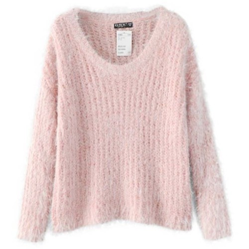 Chicnova Fashion Round Neck Sweater in Pink ❤ liked on Polyvore (see more pink knit sweaters)