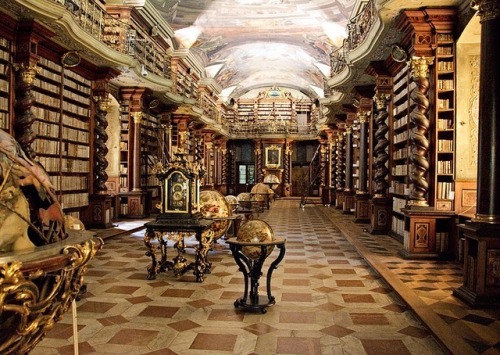 malemalefica:The Klementinum Library (Prague) is a beautiful example of Baroque architecture, opened