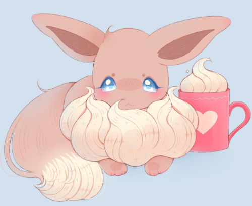 catcowboy: a gigantic eevee with a gigantic cup of hot cocoa  ☕️