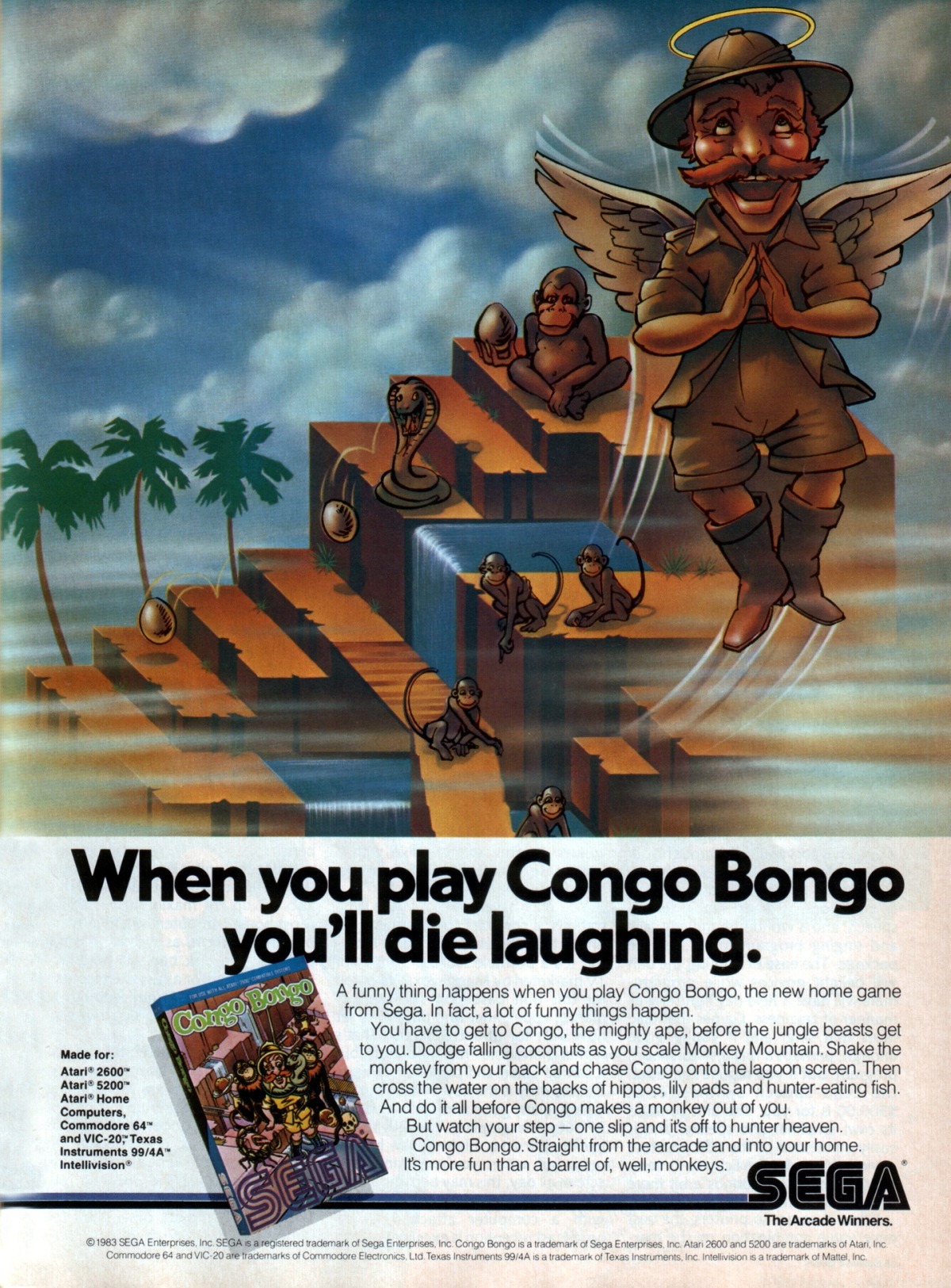 ‘Congo Bongo’[2600 / 5200 / ATARI 8-BIT / C64 / INTV / TI-99/4A / VIC-20]
[USA] [MAGAZINE] [1983]
• Scanned/Uploaded by Black Squirrel, via SEGA Retro