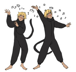 funkytoesart:  ML Fluff Month: Day 4: Please Stay @miraculousfluffmonth Spongebob Narrator Voice: Ah chyes, ze mighty Chat Noir performs his dance to woo his Lady Love… 