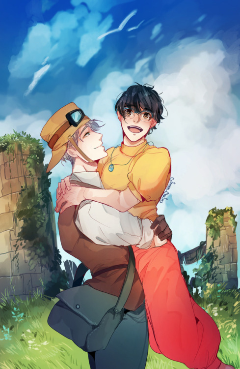 crimson-chains: Postcard of the month for patrons! :DCastle in the Sky AU ^^