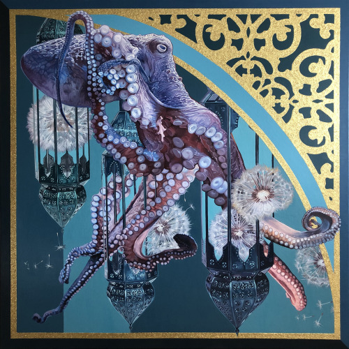  Octopus, 150x150 cm, acrylic, glitter, canvas. 