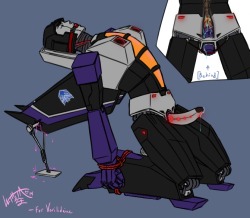 lethita-ismer-nsfw:  Another sketch finished now that I’m finding time to redo what was lost. This would’ve been Holiday Sketch #5 if it had been on time.  A bound, gagged, bolted, and toy-stuffed Skywarp for Verilidaine, who continually feeds