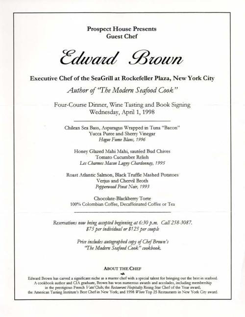 Menu Monday: This menu from Princeton University’s Prospect House features chef Edward Brown, 