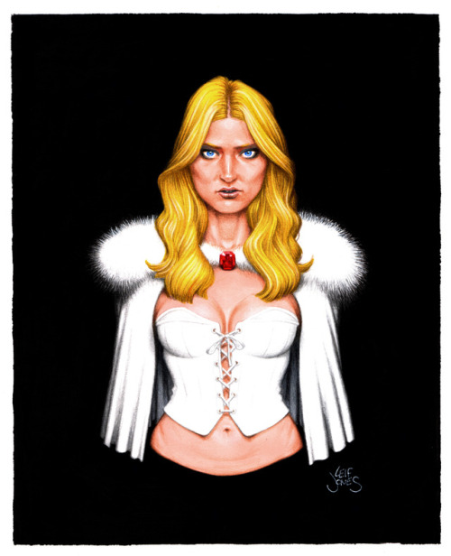 Emma Frost art commission.  Colored pencil, archival inks, and acrylic paint on 9x12 inch Bristol pa