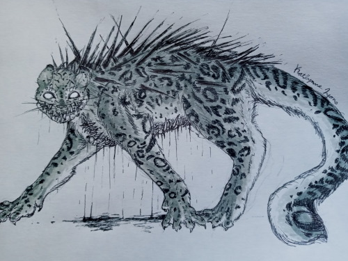 Another older but quick commission did for @pale-horse-writing! Asking for a snow leopard monster de