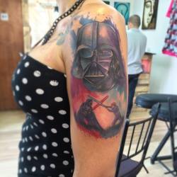 #Tattoo #tatuaje #tatu #tattoos #tatuajes #starwars #battle #lightsaber #darthvader #lukeskywalker #watercolor #acuarela #brazo #venezuela #lara #barquisimeto